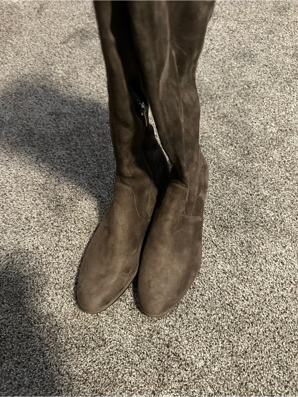 Marc Fisher Women’s 7M Brown Suede Over the Knee Boots OTK Low Heel Tie Back
